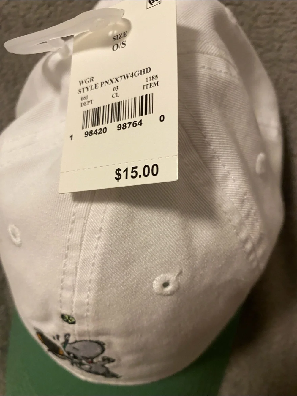 Peanuts White and Green Snoopy Tennis Baseball Cap